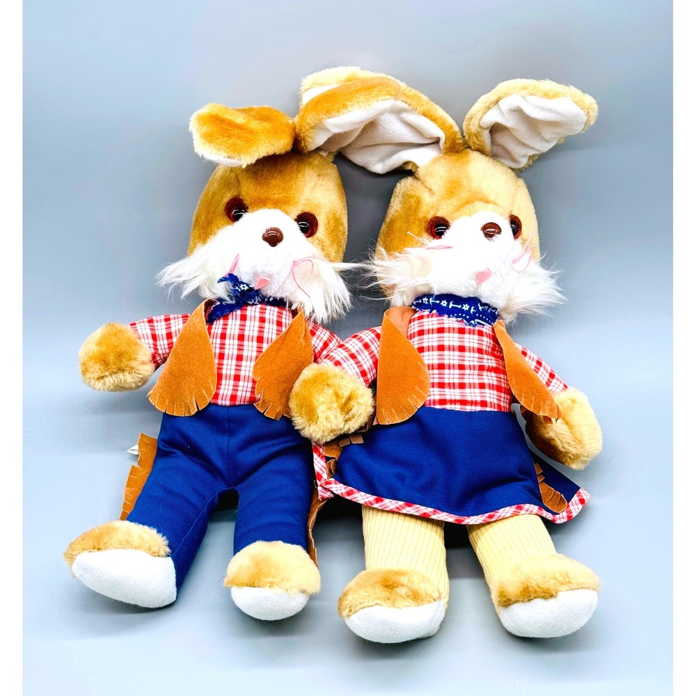 Knickerbocker Cowgirl Cowboy Bunny Rabbit Plush Animals of Distinction 15" 1960s